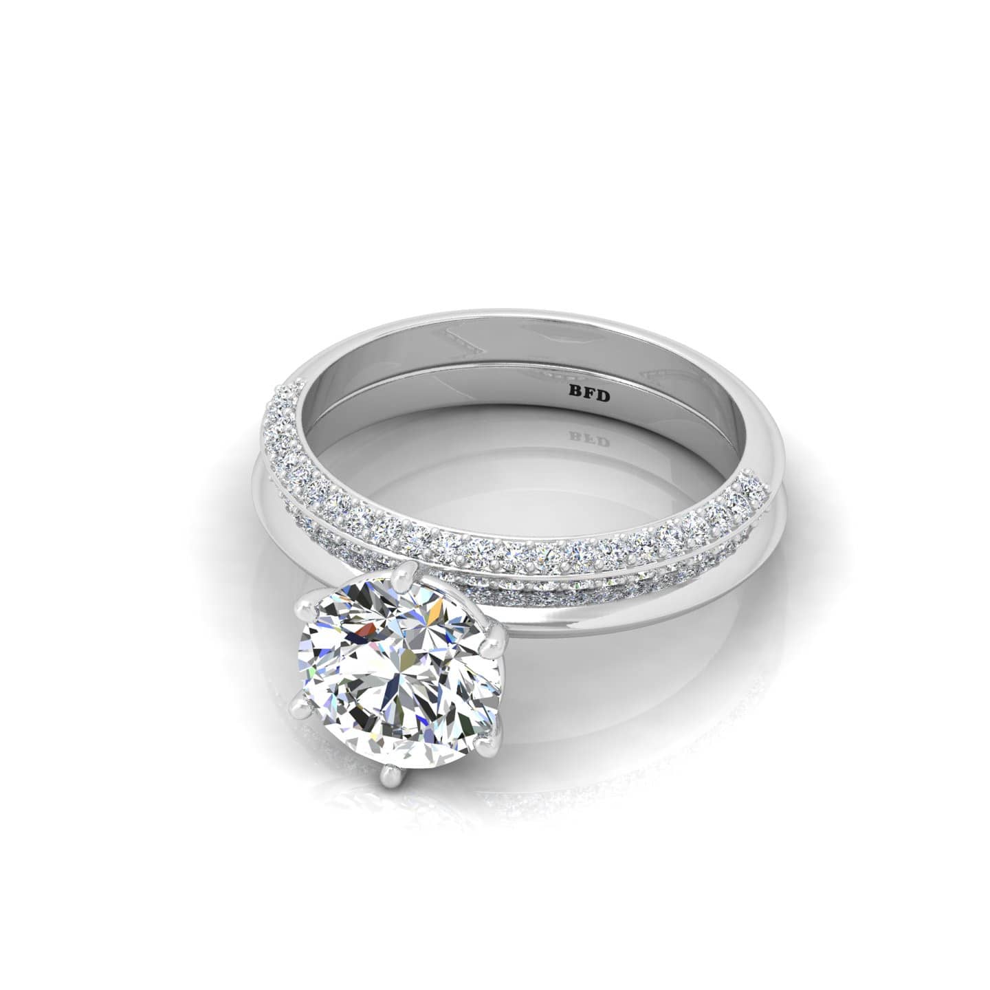 Classic Round Diamond Knife Edge Bridal Set Engagement Ring