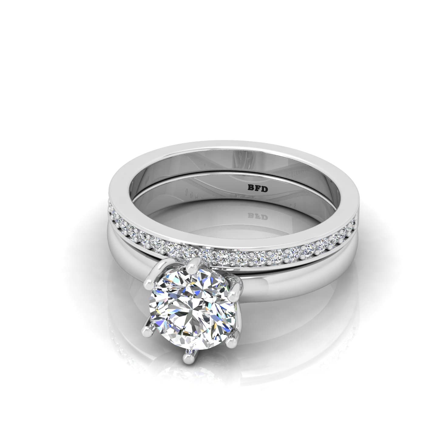 Round Diamond Six Claw Solitaire Ring With Matching Band