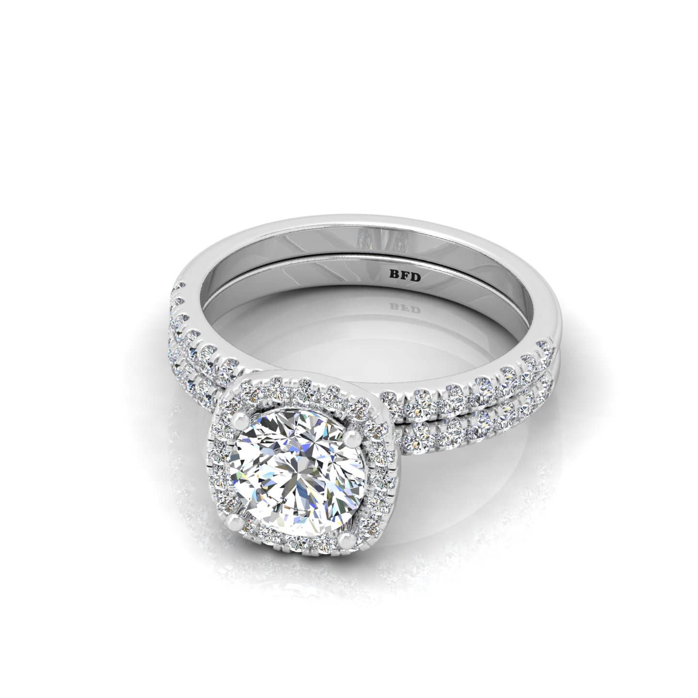Round Diamond Halo Engagement Ring With Wedding Band