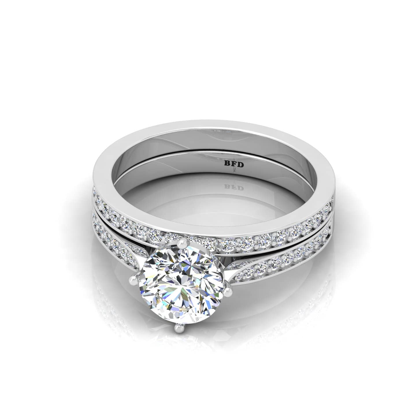 Round Diamond Designer Engagement Ring With Matching Band