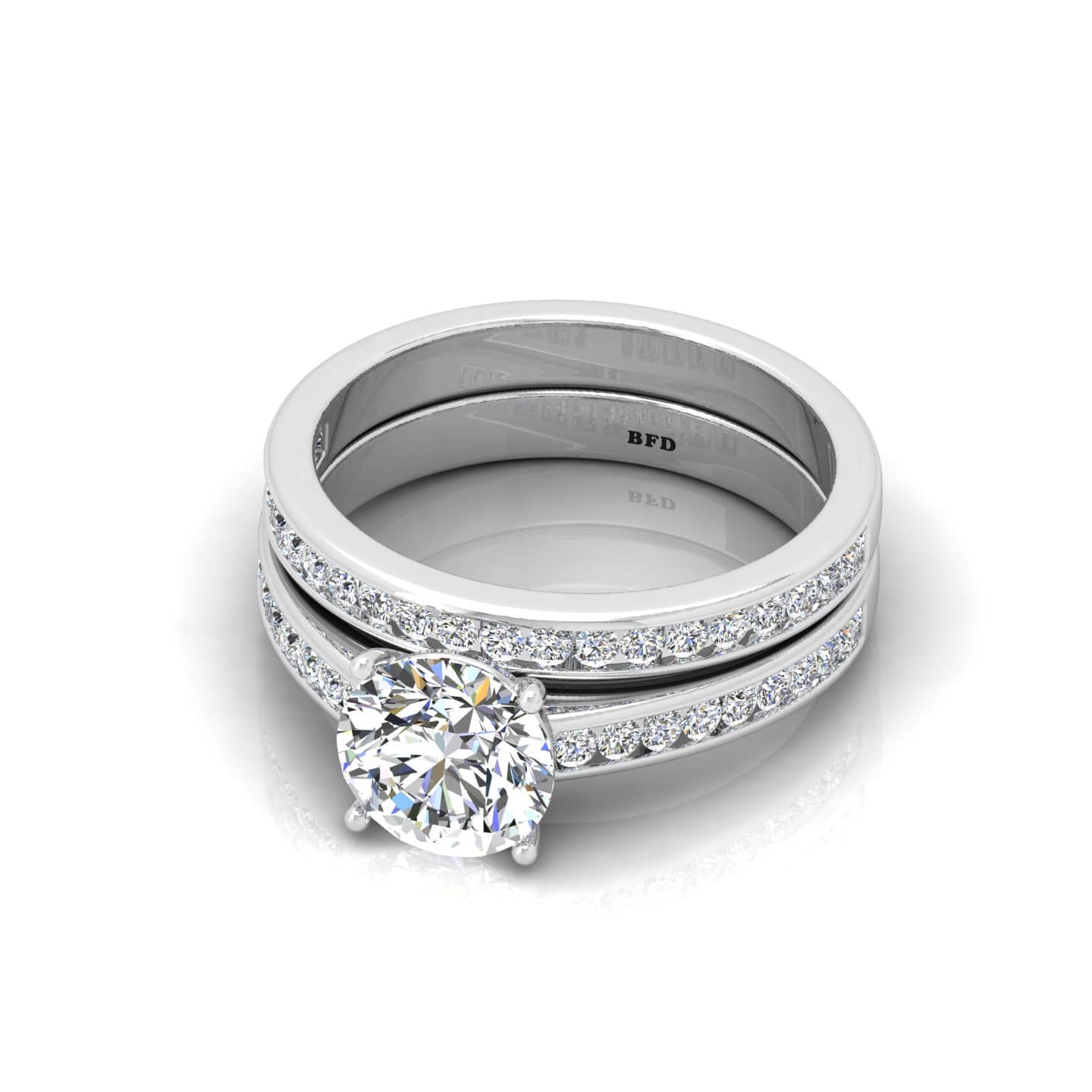 Round Diamond Designer Engagement Ring With Wedding Band