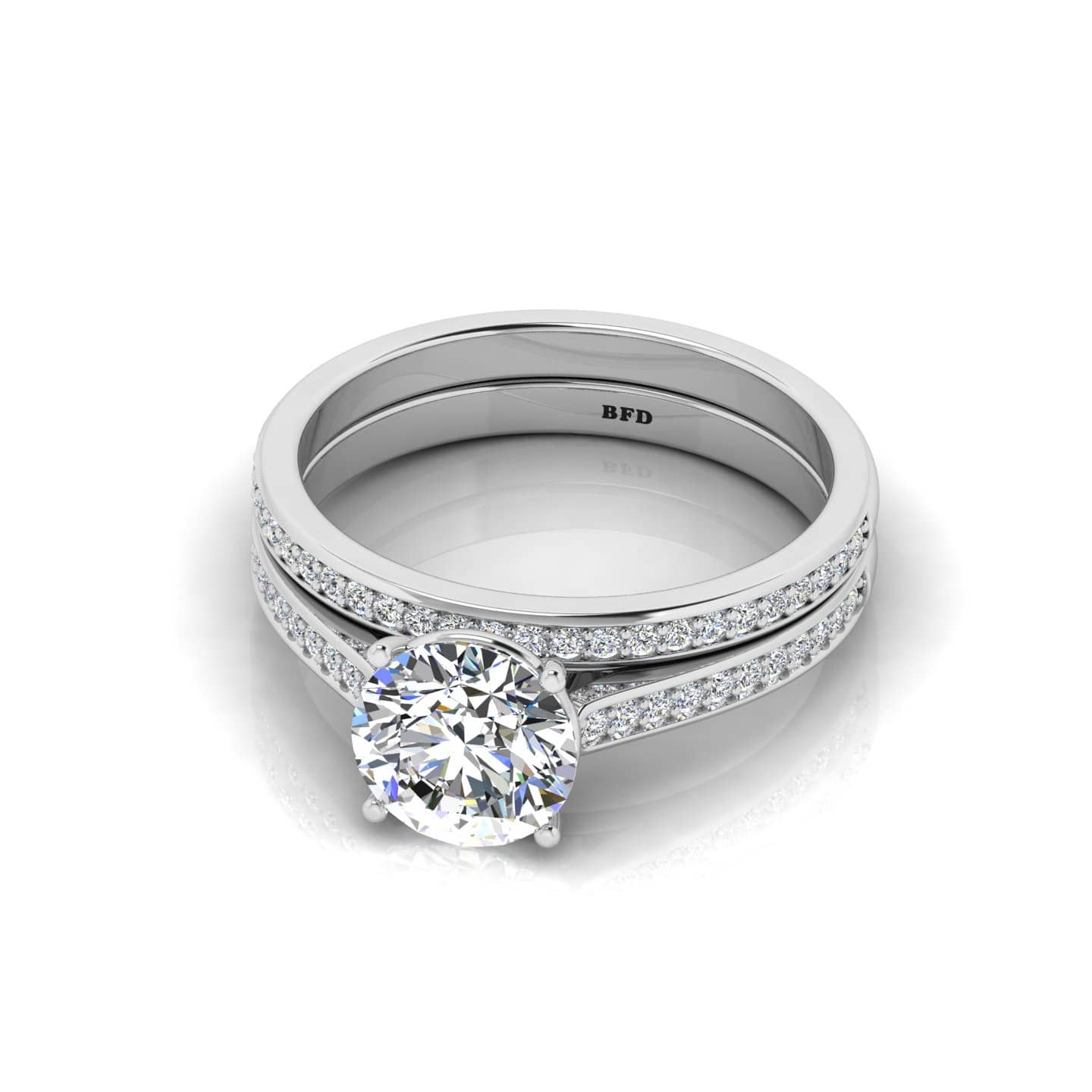 Round Diamond Designer Engagement Ring With Matching Wedding Band