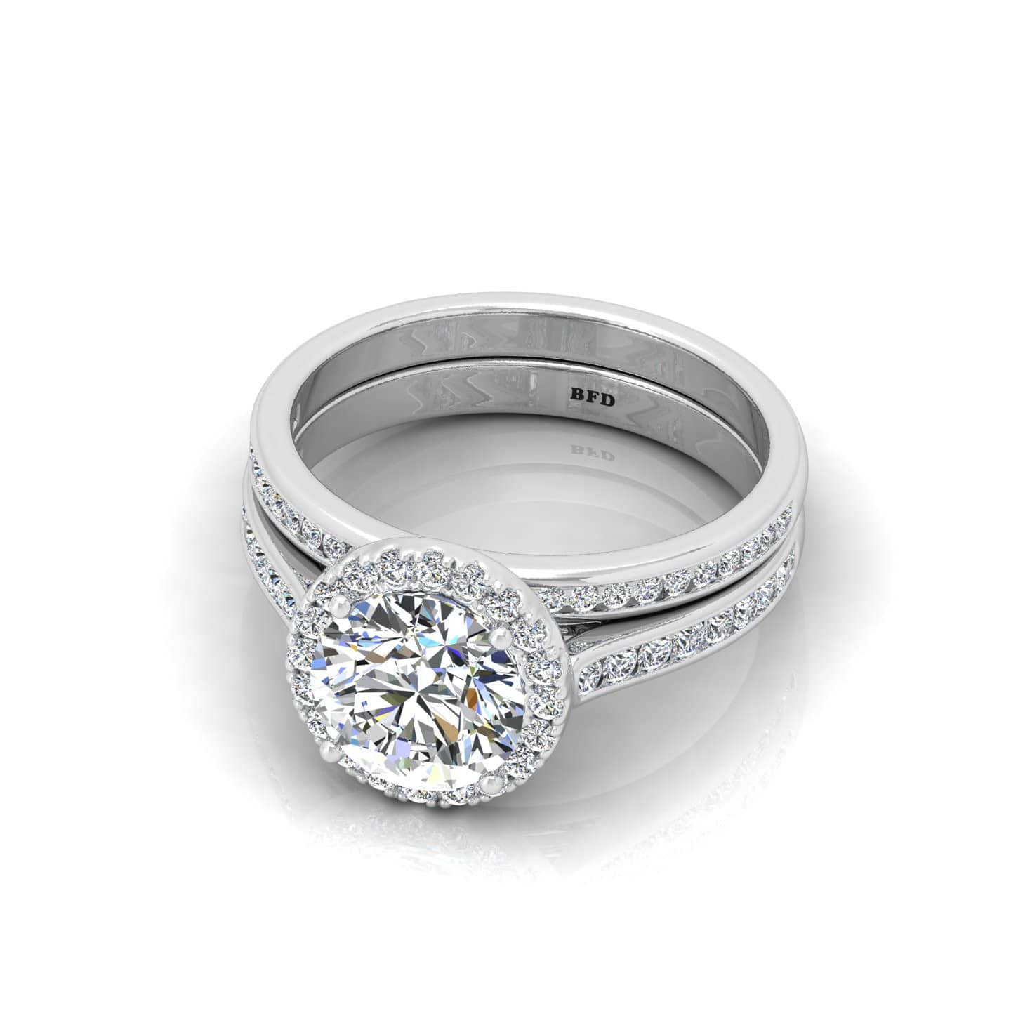 Round Diamond Designer Halo Ring With Matching Wedding Band