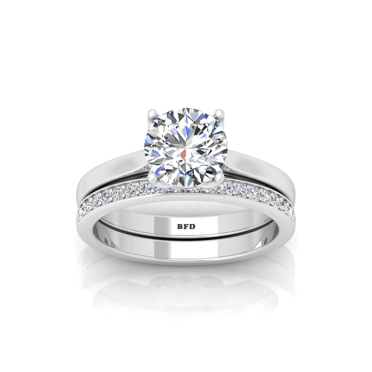 Round Diamond Lotus Leaf Claw Set Ring With Wedding Band
