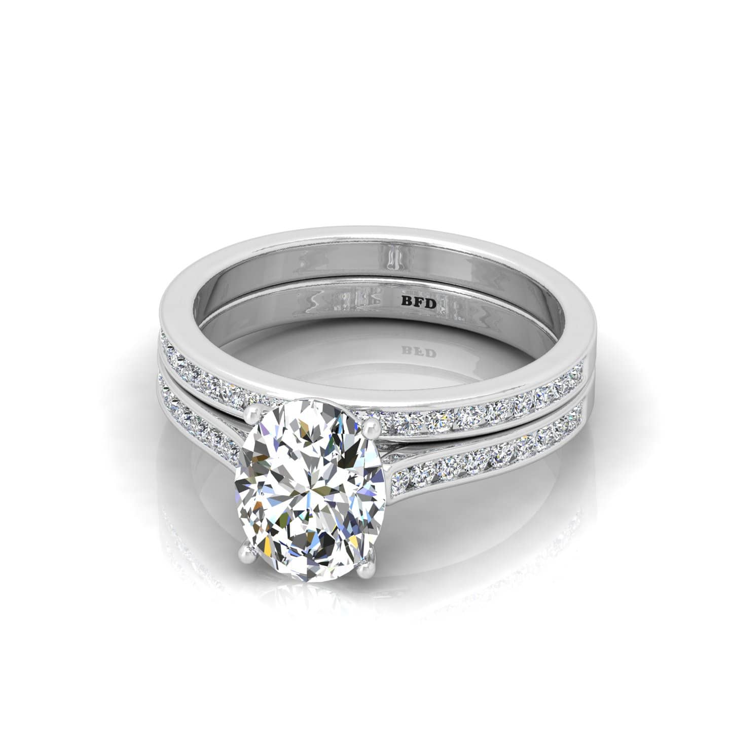 Classic Oval Diamond Engagement Ring With Wedding Band