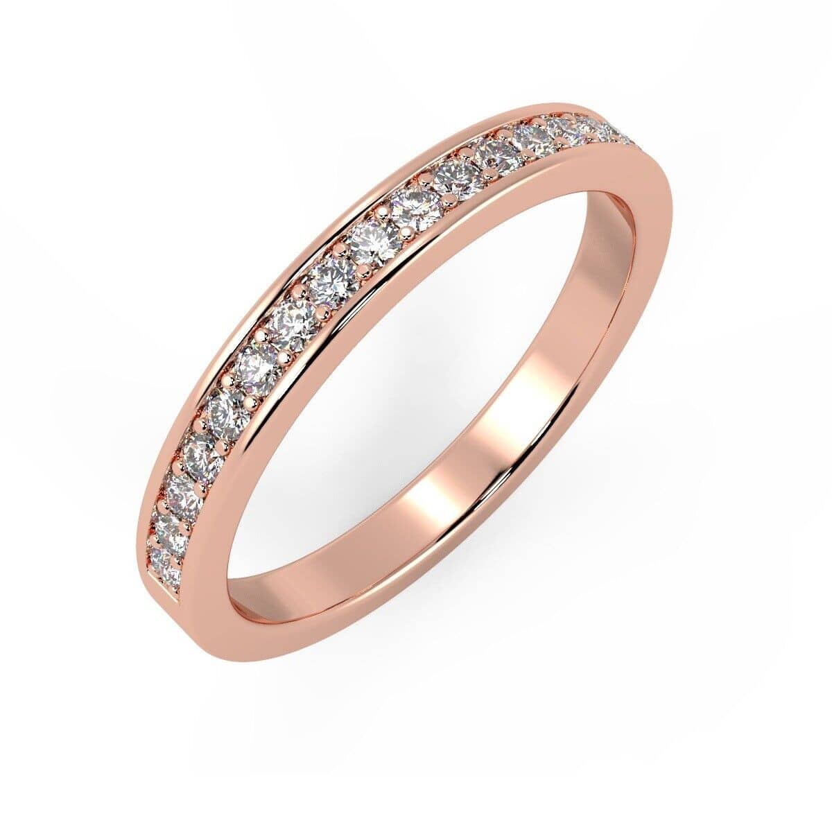 Natural 0.33 Carat Round Diamond Pave Set Half Eternity Ring In 18k Rose Gold