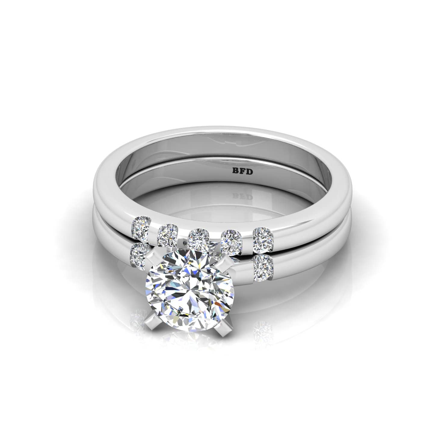 Round Diamond Engagement Ring With Flush Set Matching Band