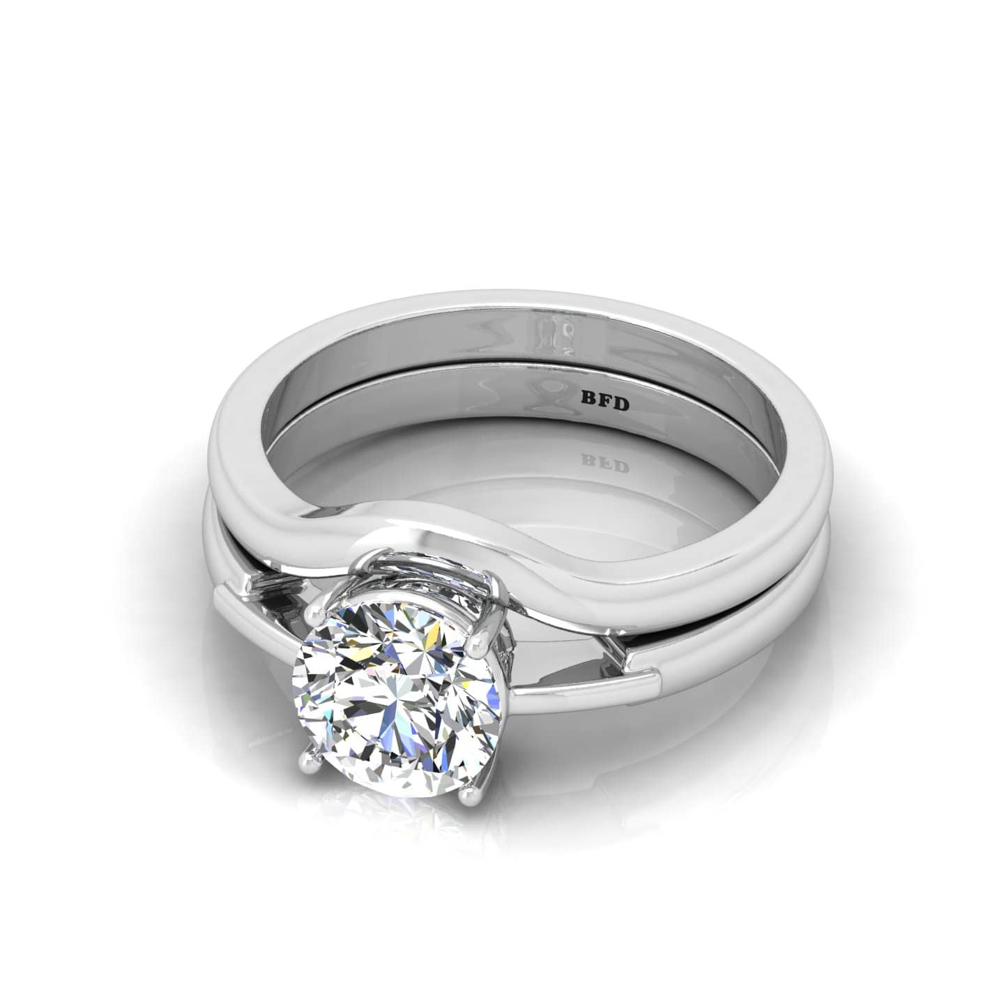 Round Diamond Engagement Ring With Wishbone Matching Band