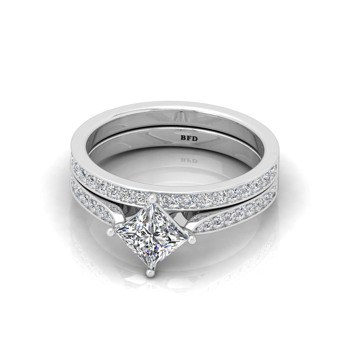 Classic Princess Diamond Engagement Ring With Wedding Band