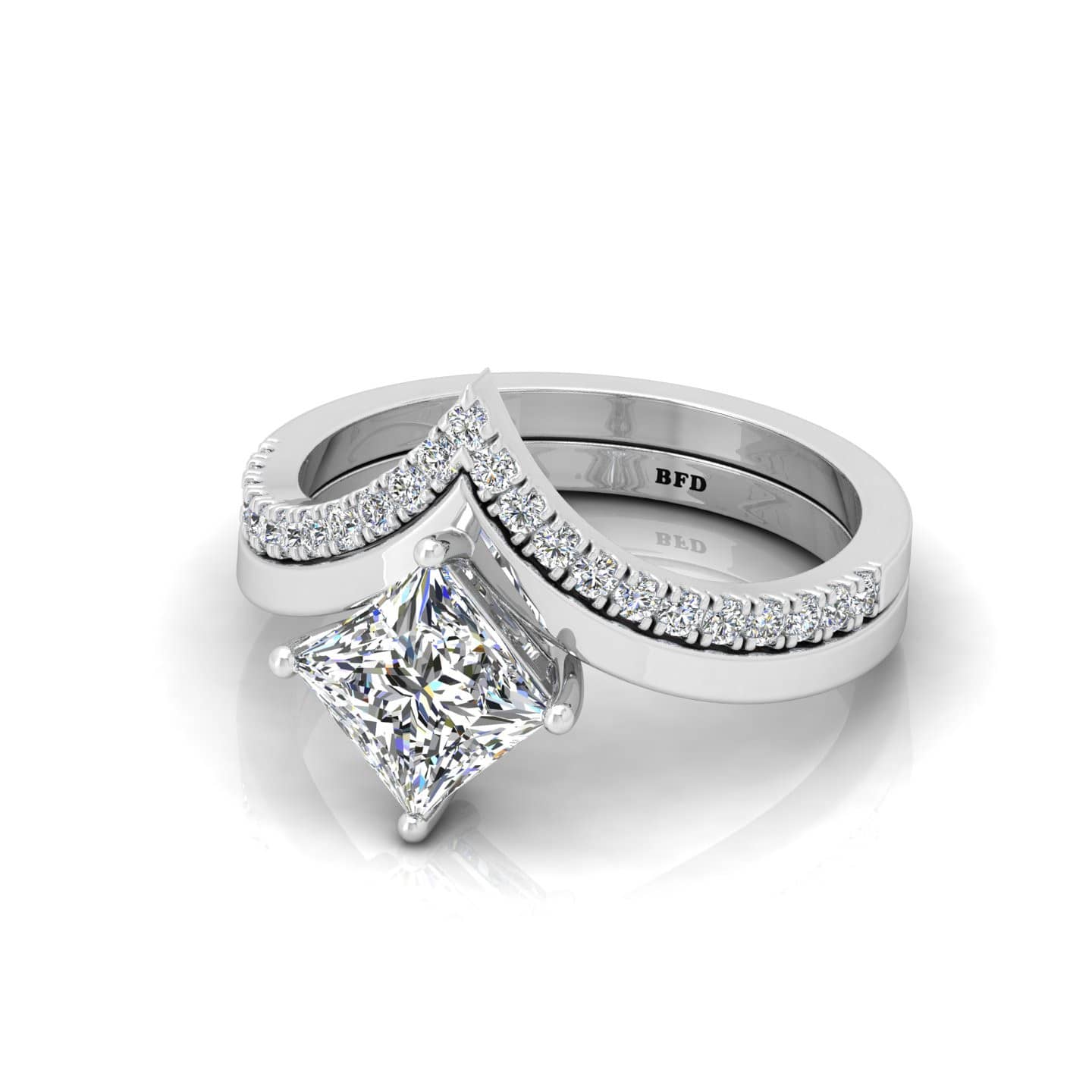 Princess Diamond Engagement Ring With Wishbone Wedding Band