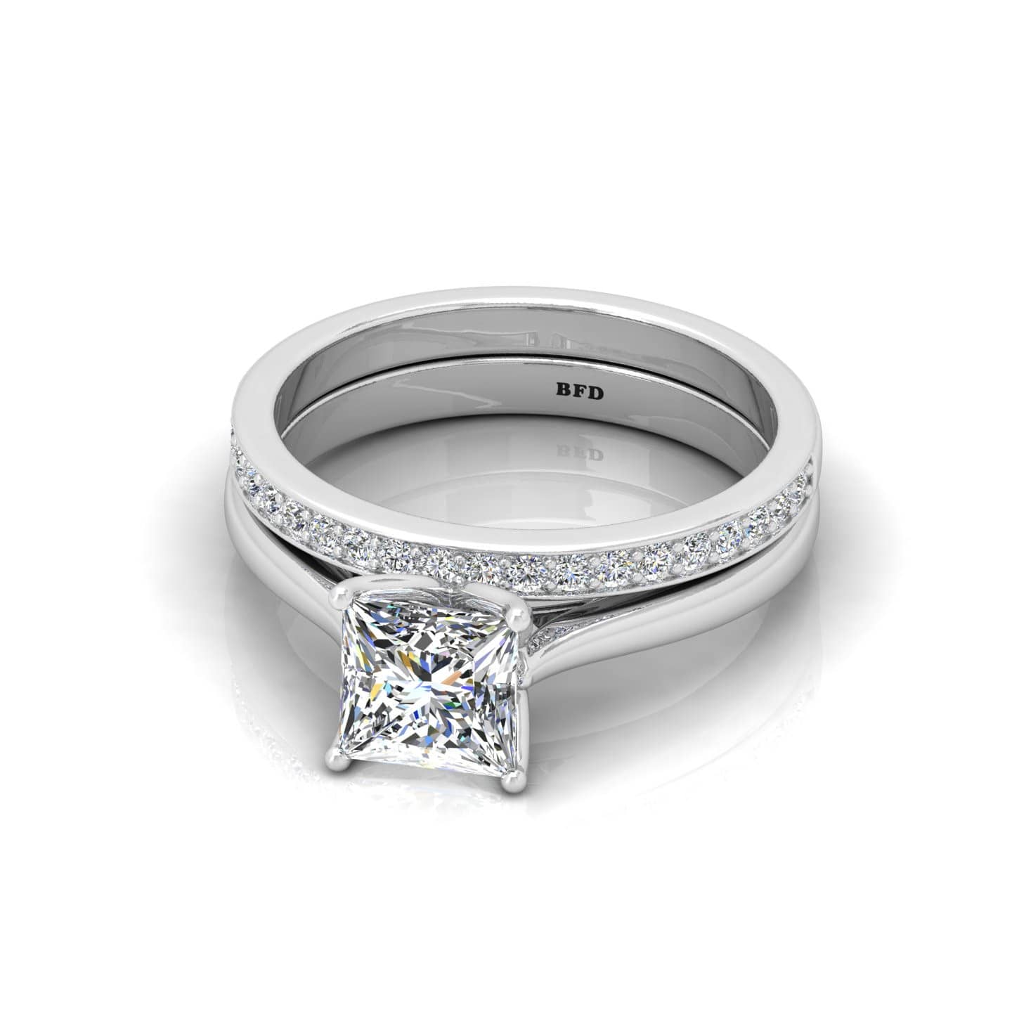 Princess Diamond Claw Set Solitaire Ring With Wedding Band