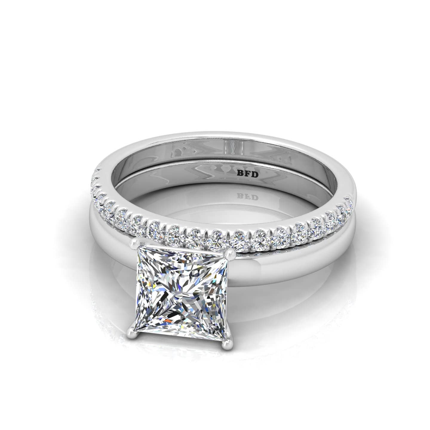 Princess Diamond Claw Set Engagement Ring With Wedding Band