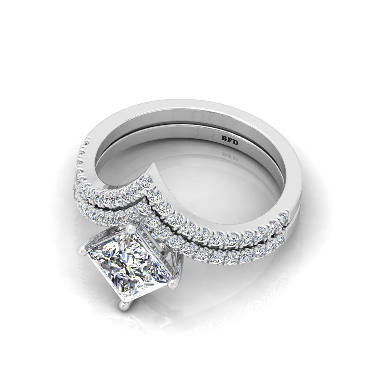 Princess Diamond Engagement Ring With Wishbone Shape Matching Band