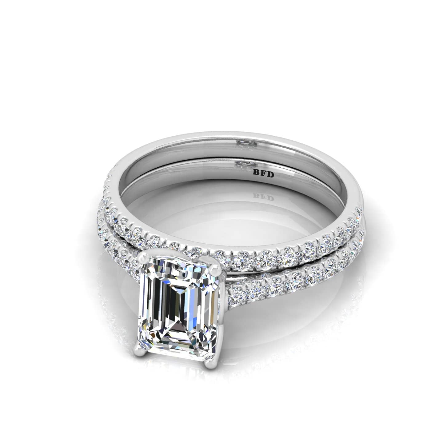 Bridal Set Emerald Diamond Engagement Ring