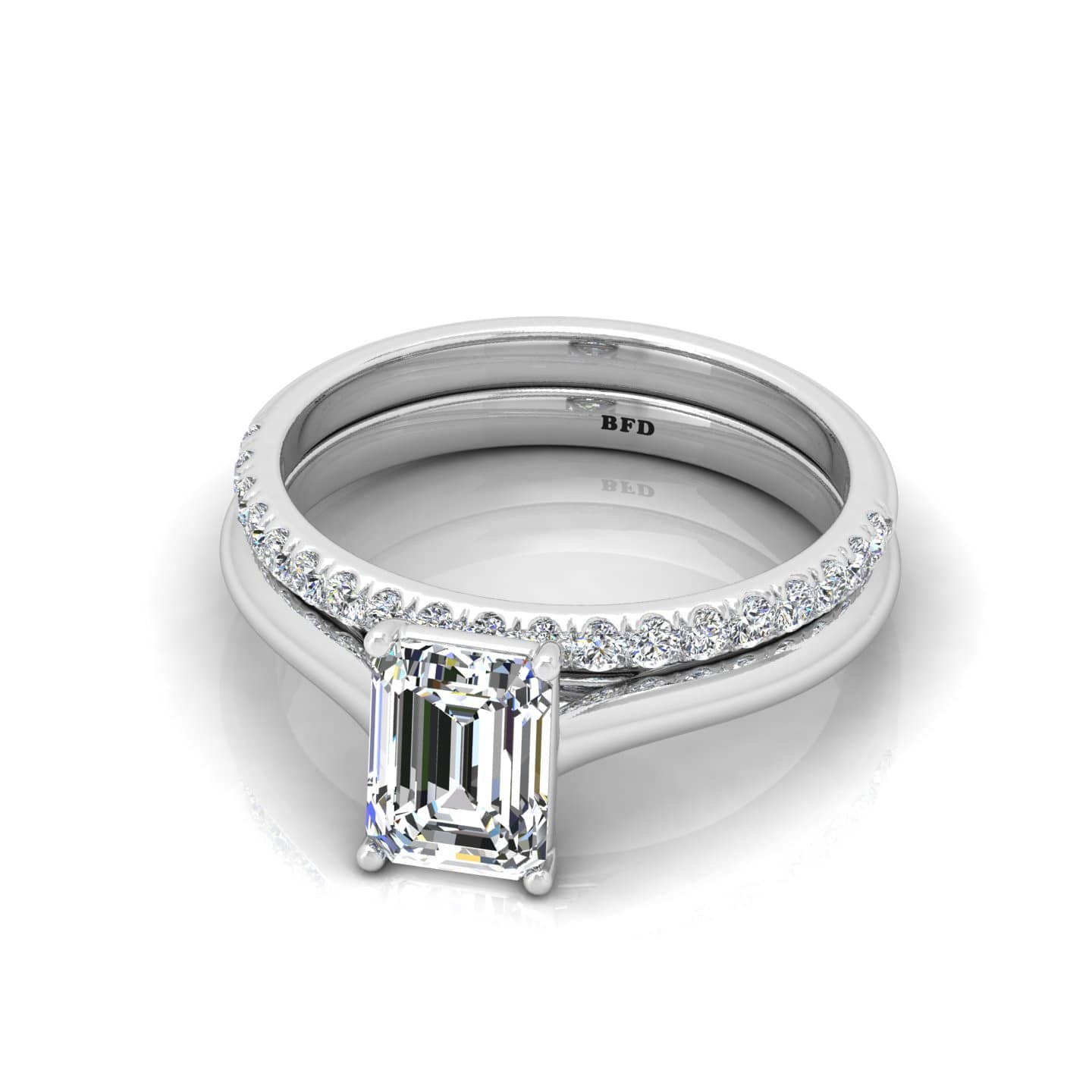 Emerald Diamond Solitaire Engagement Ring With Wedding Band