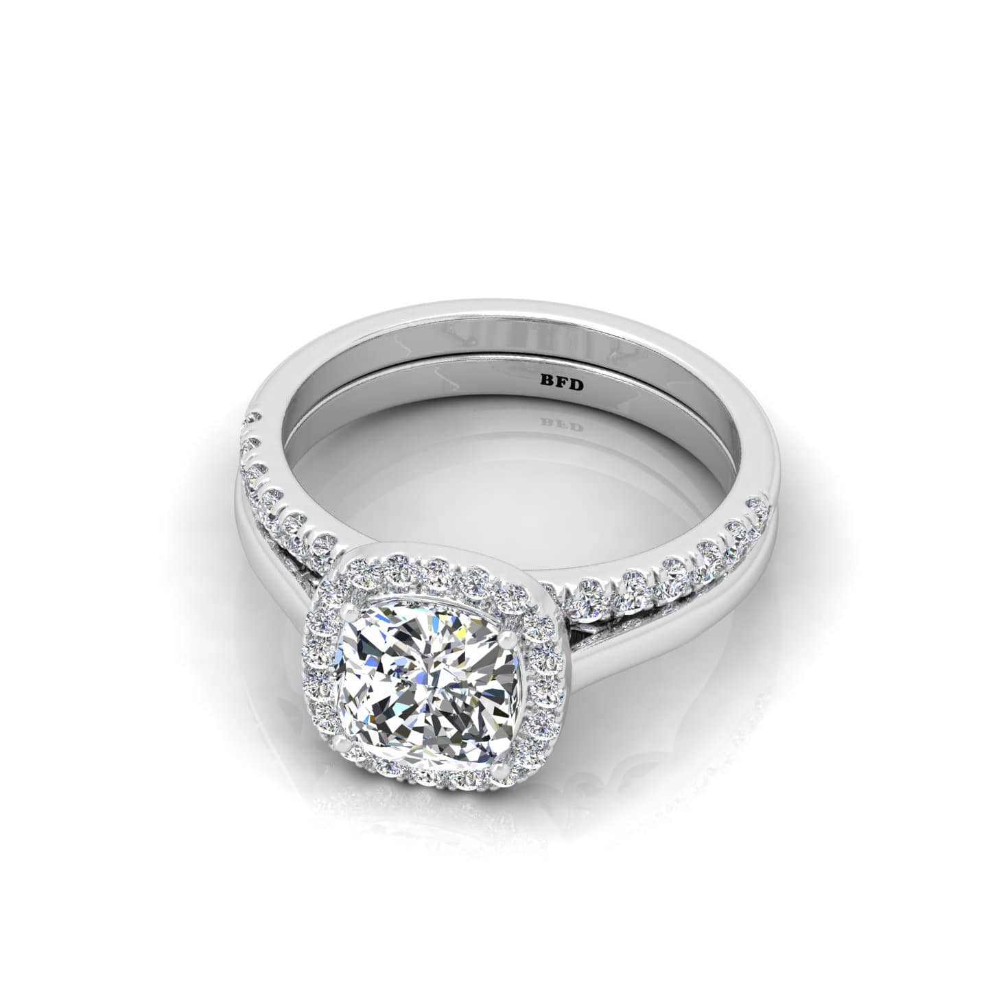 Bridal Set Cushion Diamond Halo Engagement Ring