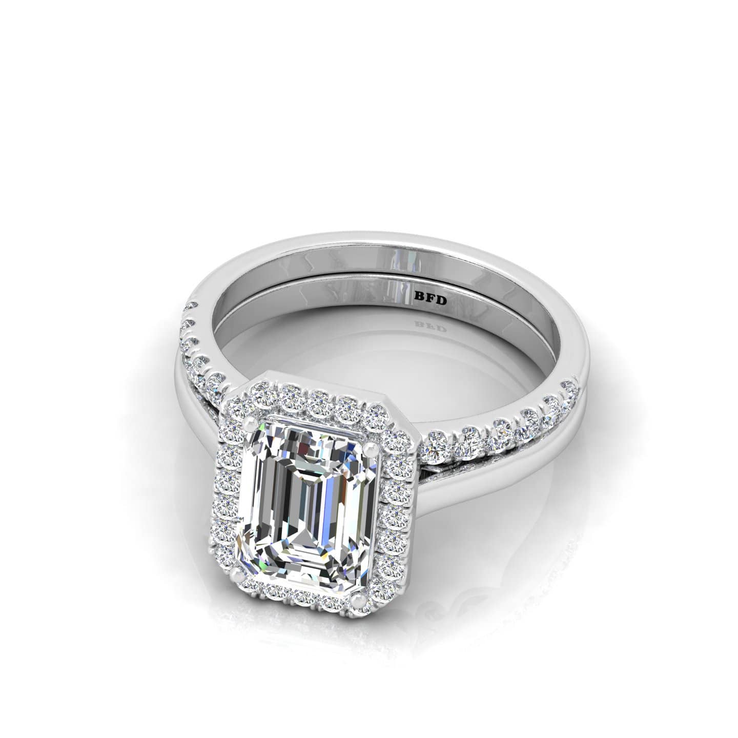 Bridal Set Classic Emerald Diamond Halo Engagement Ring