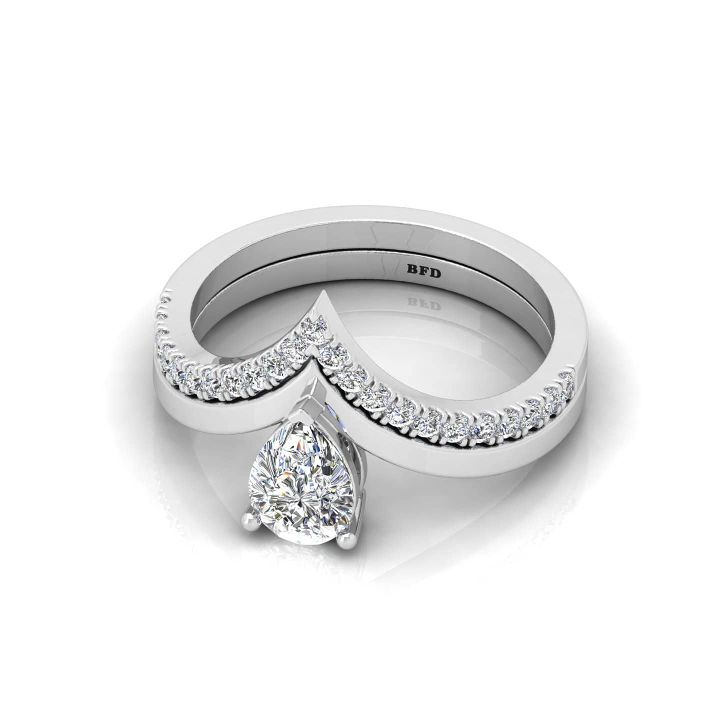 Pear Diamond Engagement Ring With Wishbone Wedding Band