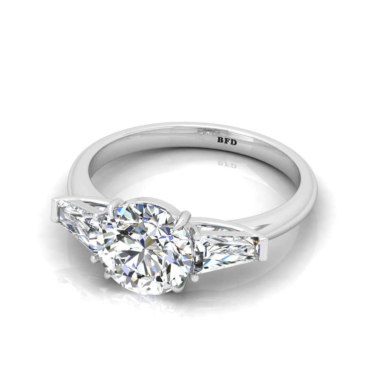 Round And Tapper Baguette Diamond Trilogy Engagement Ring