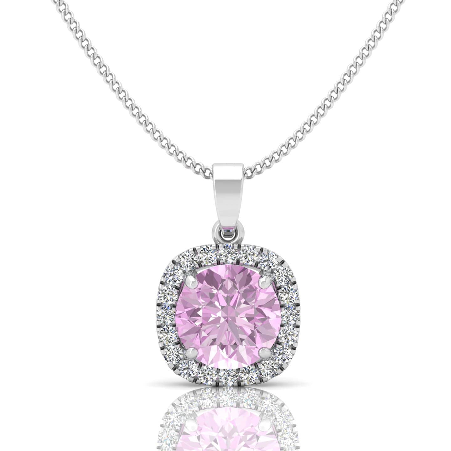 1.50Ct Natural Pink Sapphire & Diamond Halo Pendant, 18k white Gold