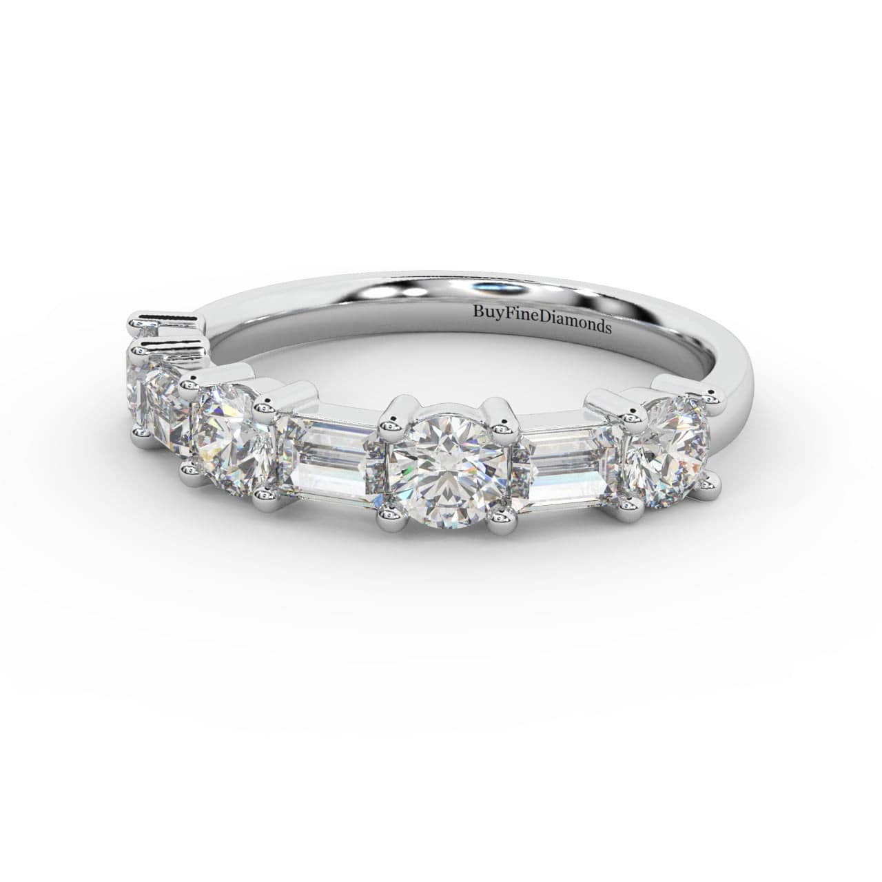 CLASSIC NATURAL ROUND & BAGUETTE DIAMOND HALF ETERNITY WEDDING RING - 1.20 CARAT