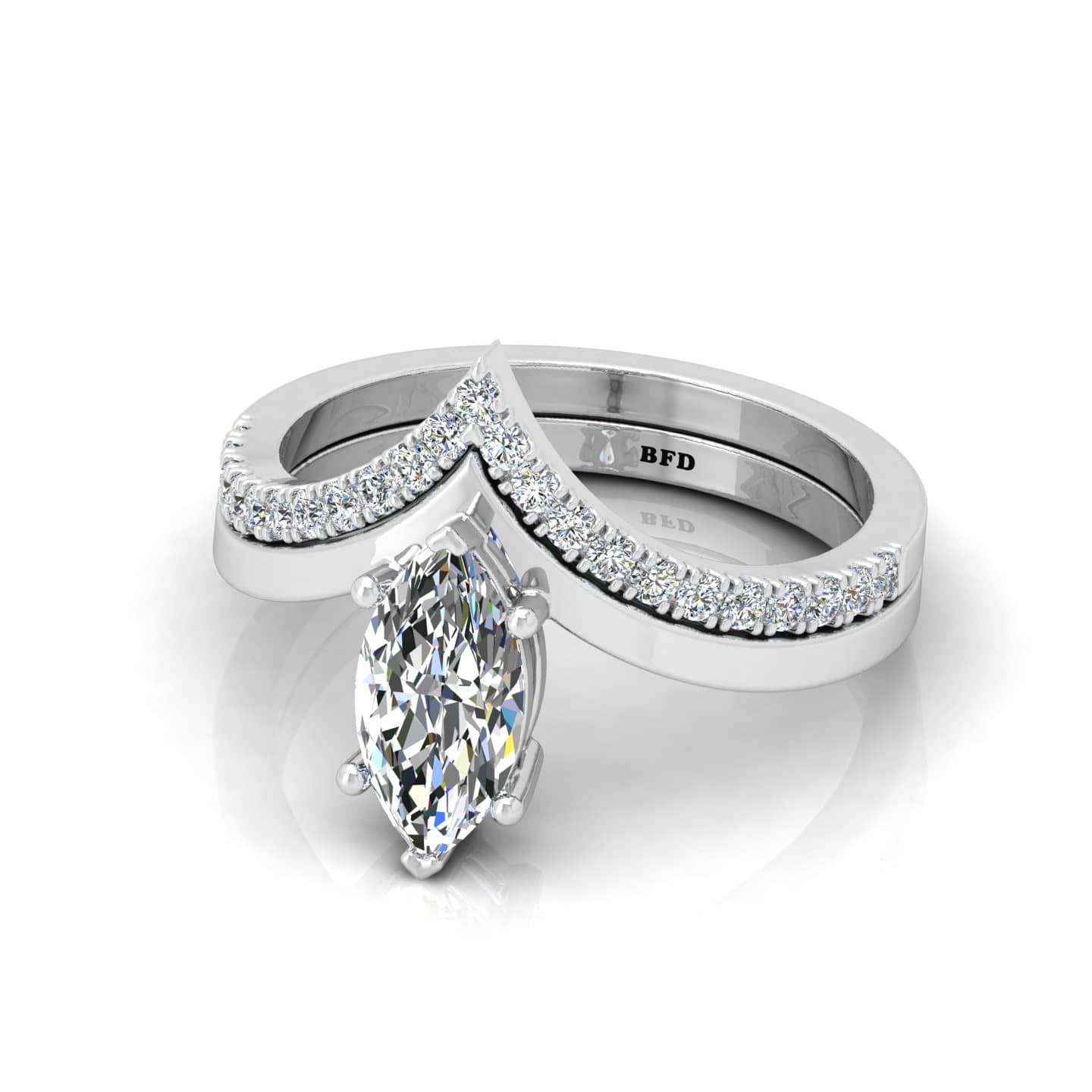 Marquise Diamond Engagement Ring With Wishbone Wedding Band