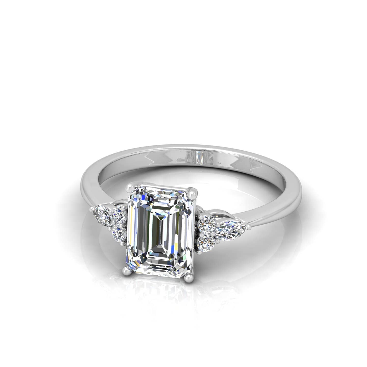 Classic Emerald Diamond Trilogy Engagement Ring