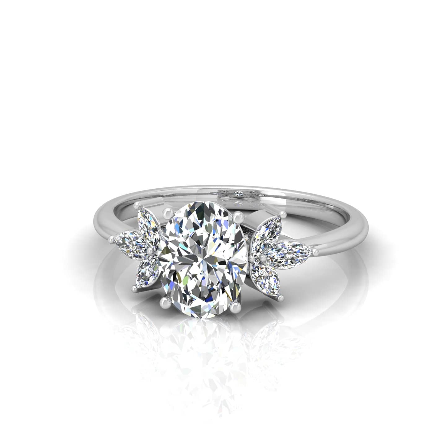 Oval With Marquise Diamond Trilogy Engagement Ring