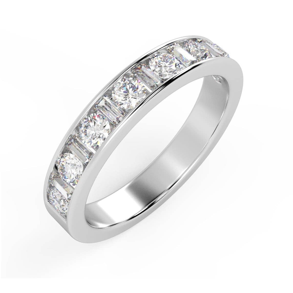 ROUND AND BAGUETTE DIAMOND HALF ETERNITY RING IN PLATINUM & 18K GOLD - 0.50CT - 2.00CT
