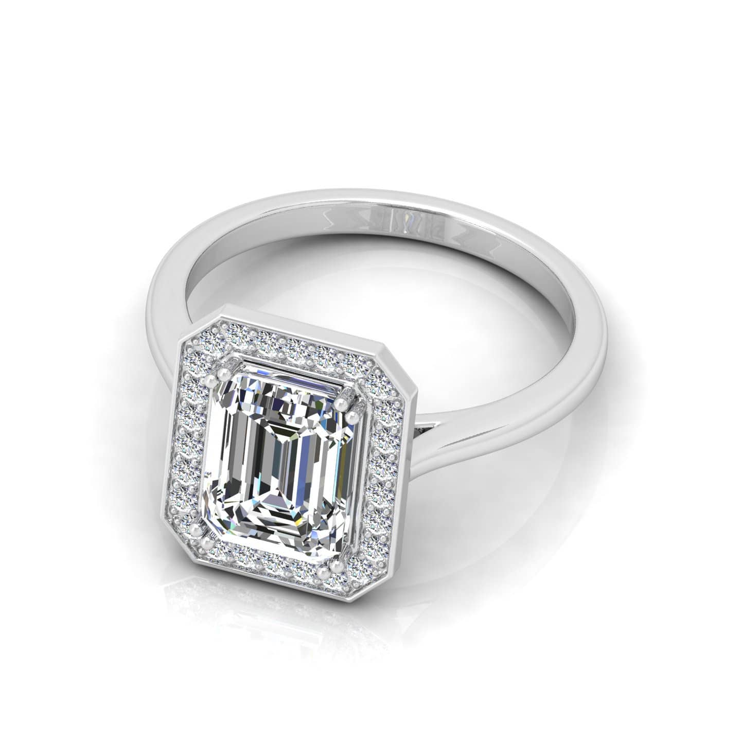 Emerald Diamond Halo Engagement Ring
