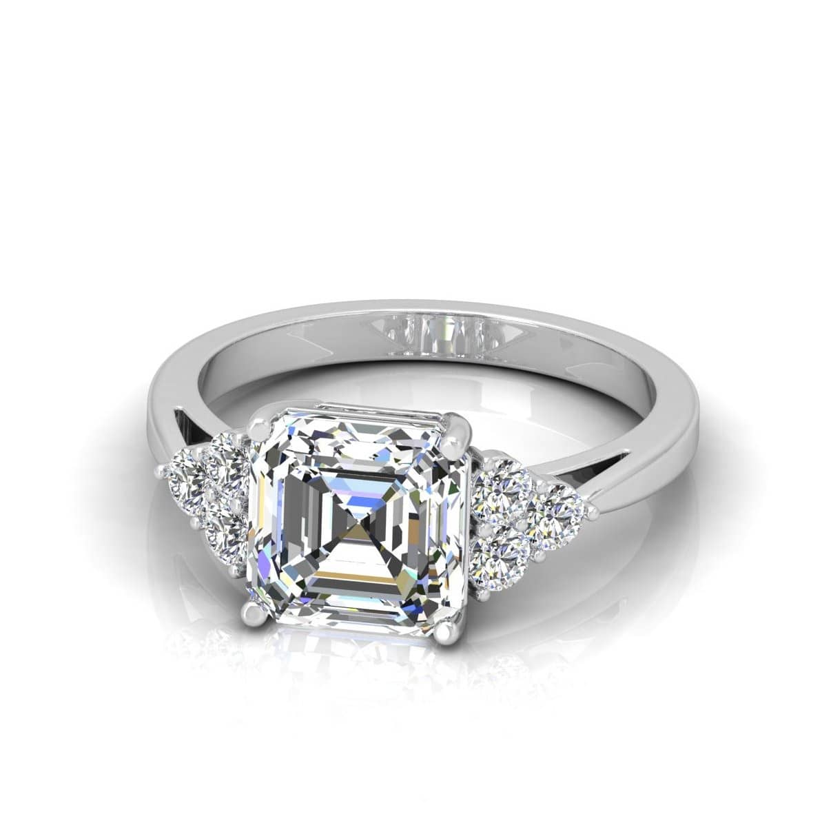 Asscher Diamond Three Stone Engagement Ring