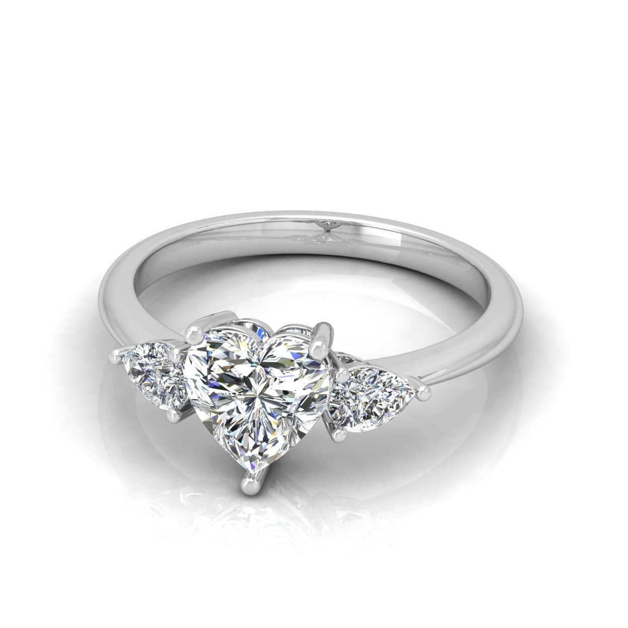 Classic Heart Diamond Three Stone Engagement Ring
