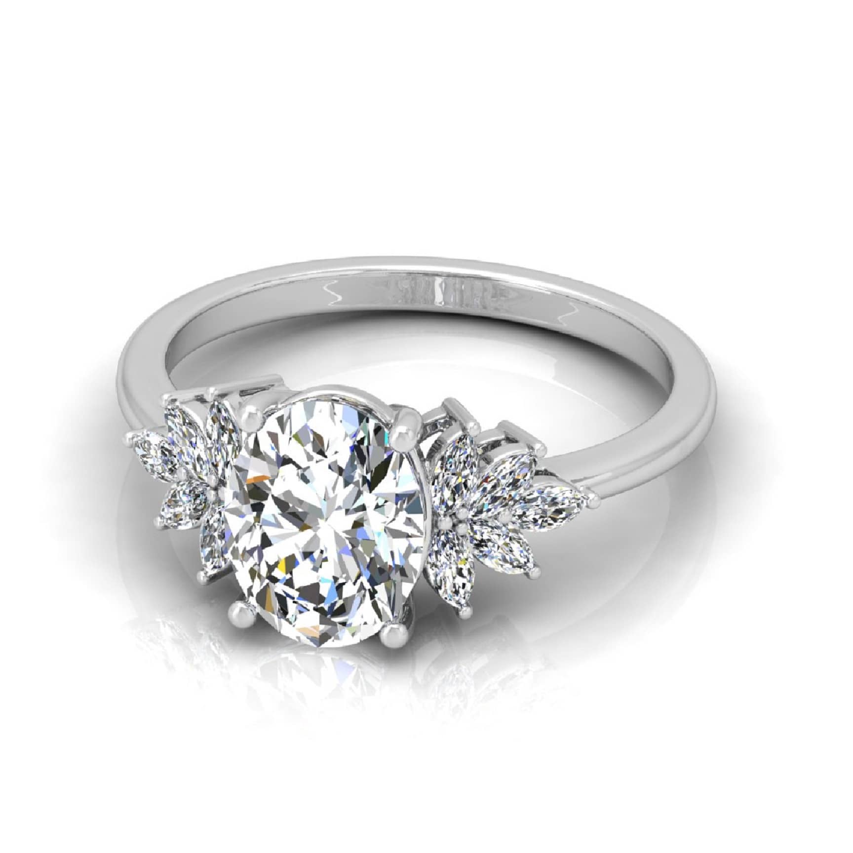 Modern Style Oval And Marquise Diamond Engagement Ring