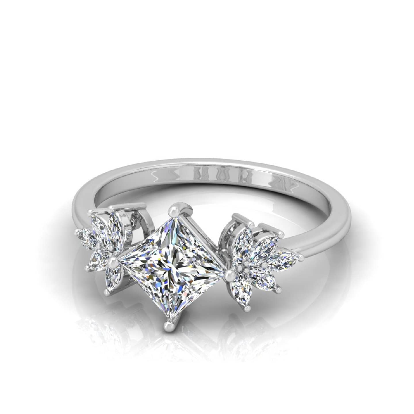 Modern Style Princess And Marquise Diamond Engagement Ring