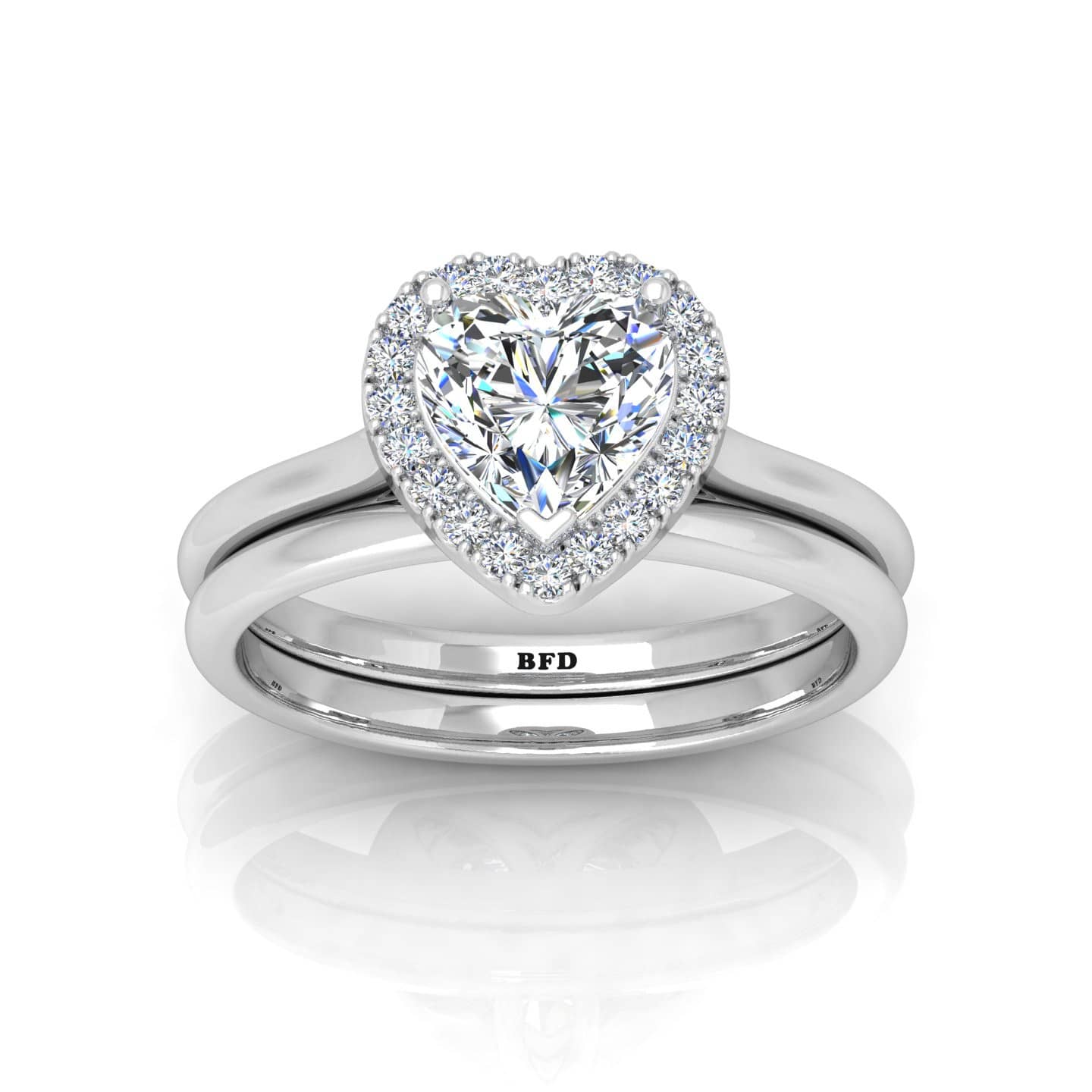 Heart Diamond Halo Engagement Ring With Wedding Band