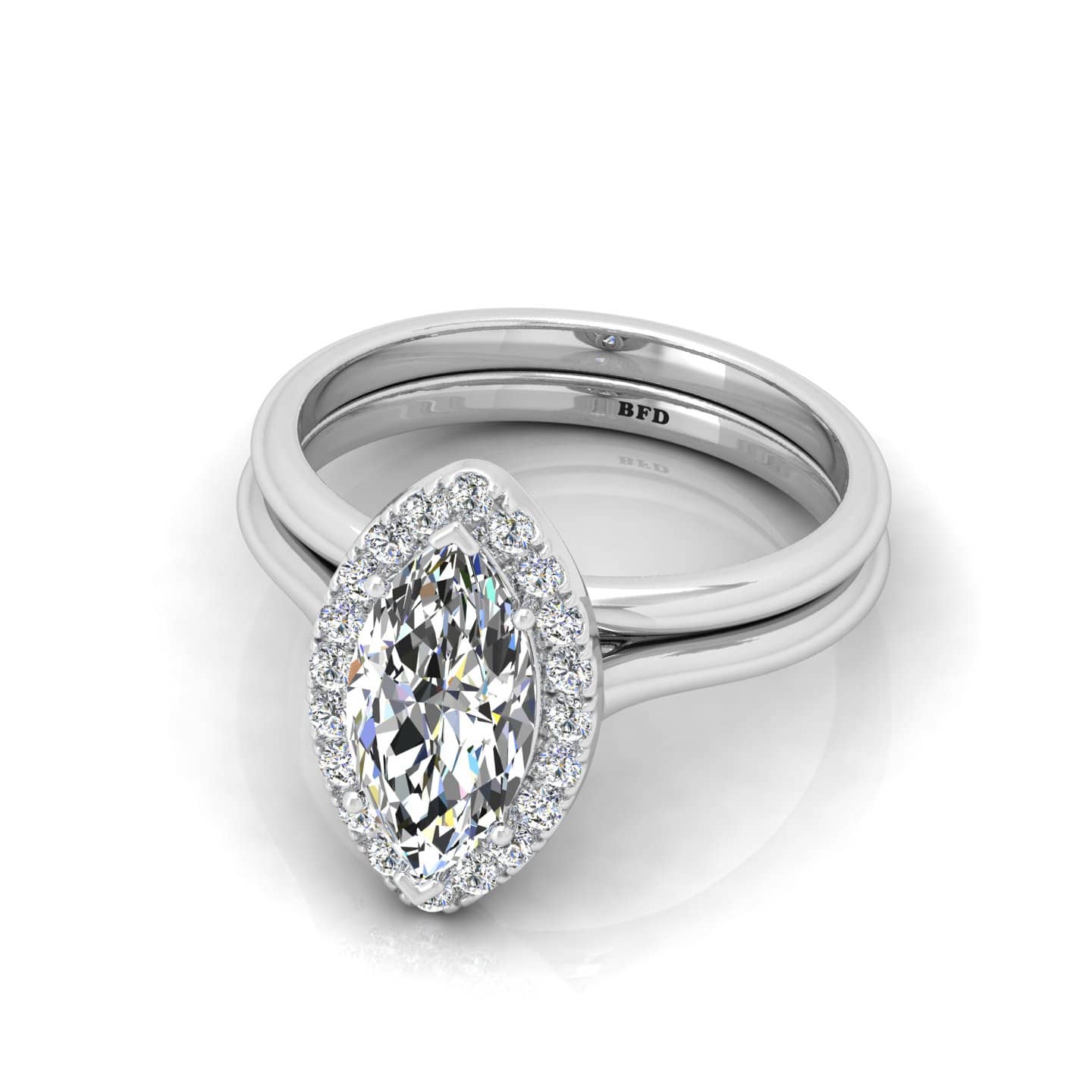 Marquises Diamond Halo Engagement Ring With Wedding Band