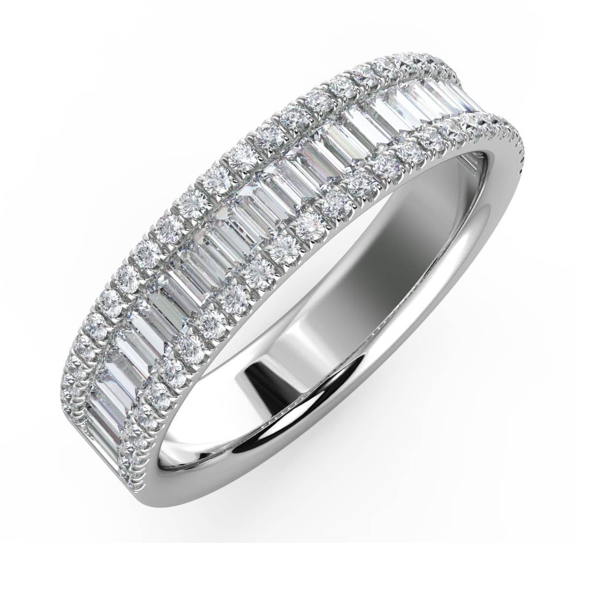 F/VS TRIPLE ROW BAGUETTE & ROUND DIAMOND ETERNITY PLATINUM RING