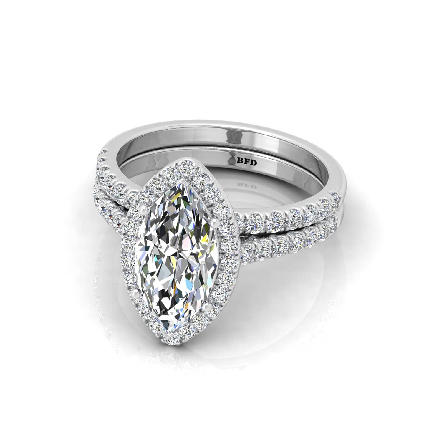 Bridal Set Marquise Diamond Halo Engagement Ring