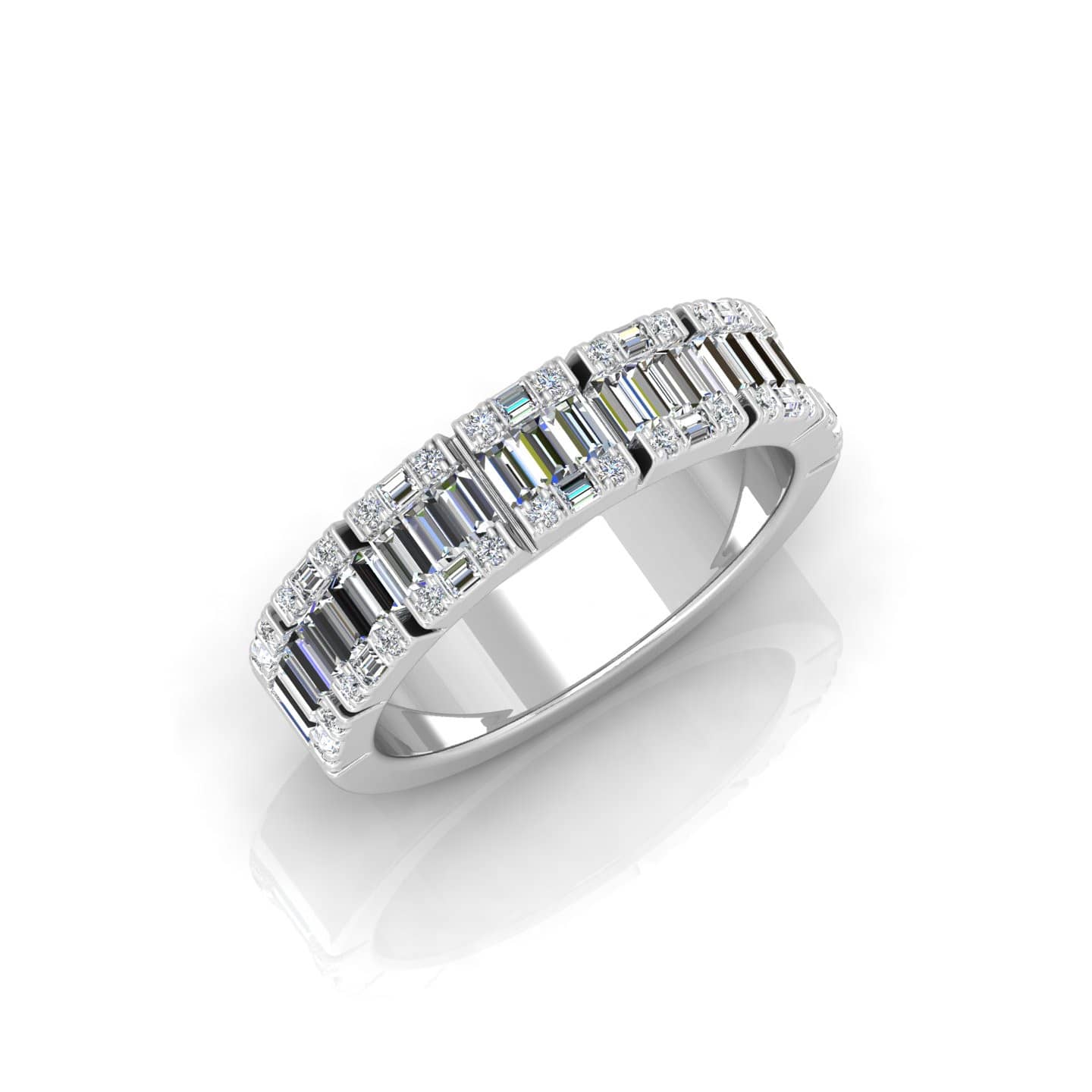 1.25Ct F/Vs Natural Round And Baguette Diamond Half Eternity Ring In Platinum For Her