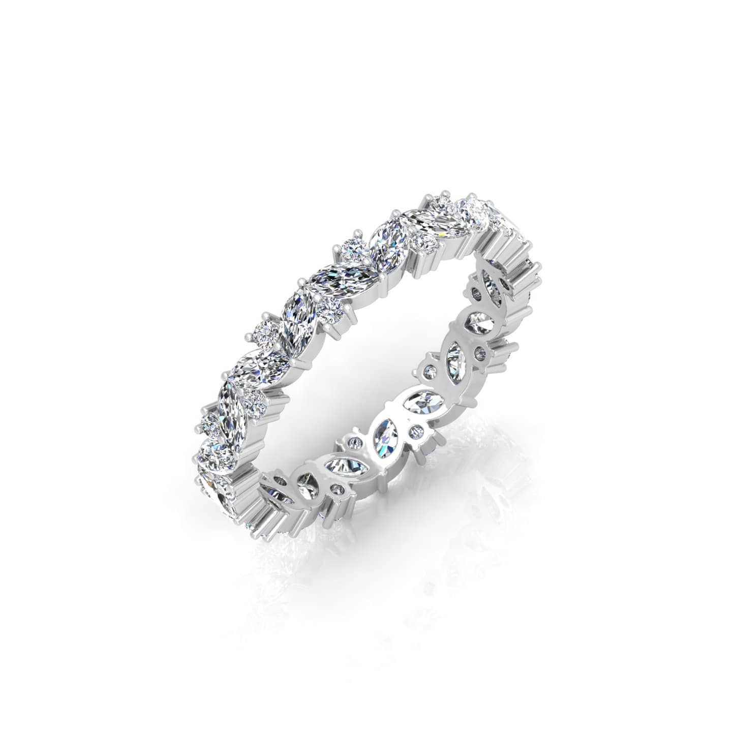 2.00 Ct Natural Marquise And Round Diamond Full Eternity Ring In 18k White Gold For Her