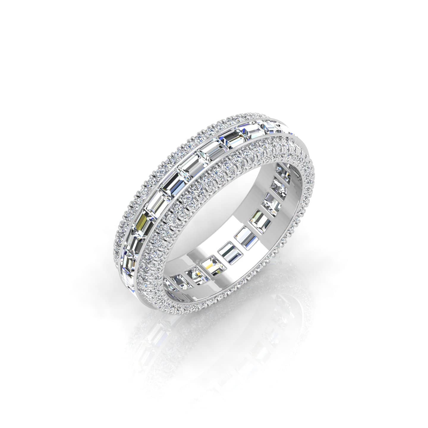 3.00 Ct Natural Baguette And Round Diamond Full Eternity Ring In 18k White Gold For Her