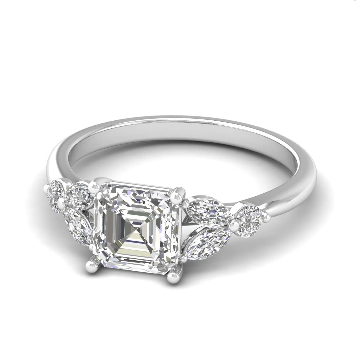 Asscher Cut Diamond Designer Engagement Ring