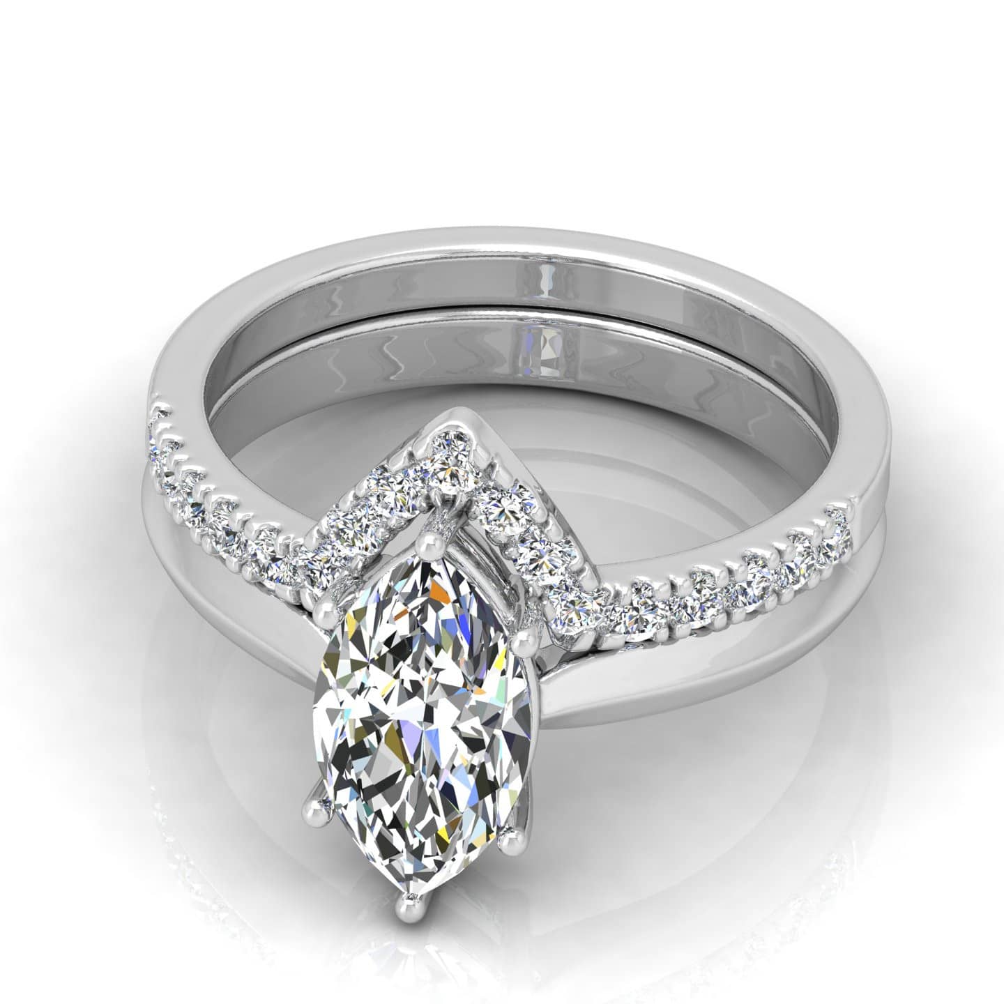 Bridal Set Marquise Diamond Ring With Wishbone Wedding Band