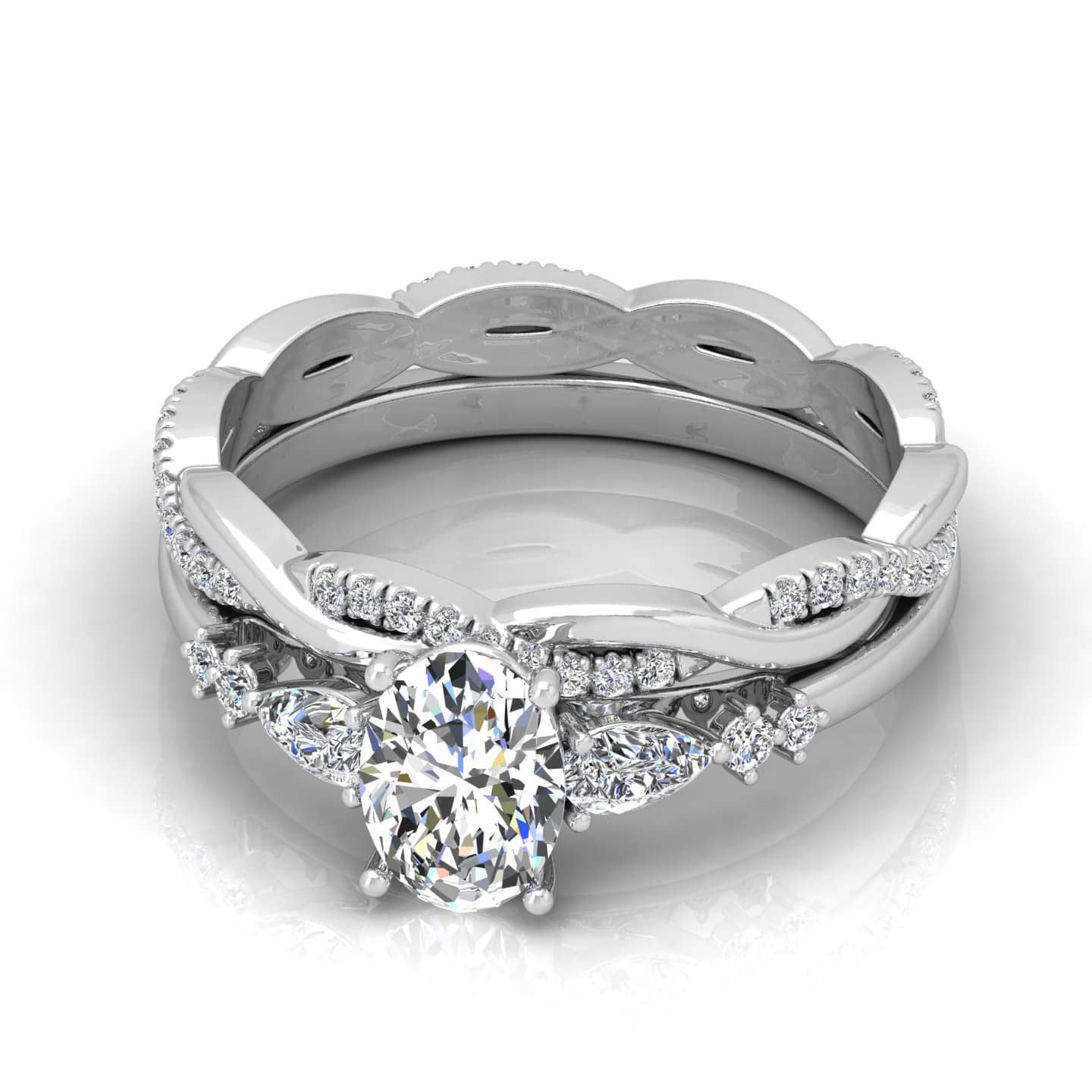 Bridal Set Oval Diamond Ring With Twisted Wedding Band
