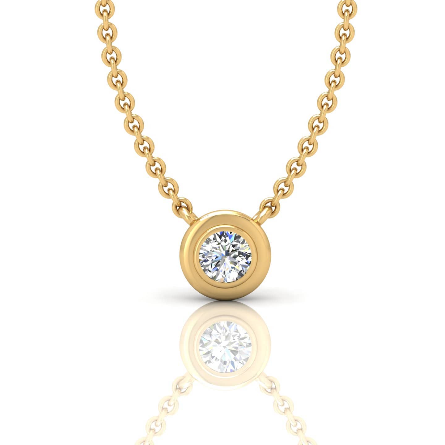 Best Sale..! 0.25 Ct Bezel Set Round Diamond Solitaire Pendant With Chain In 18k Yellow Gold