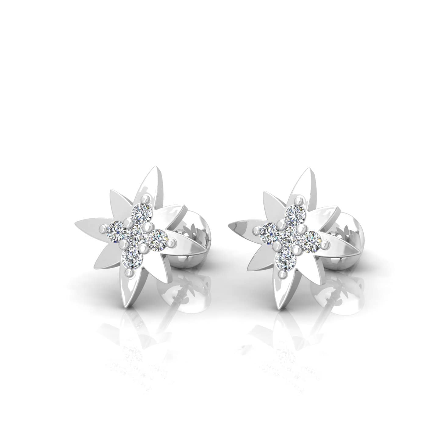 0.10 Ct Prong Setting Natural Round Diamond Stud Earring Crafted In 9k Gold