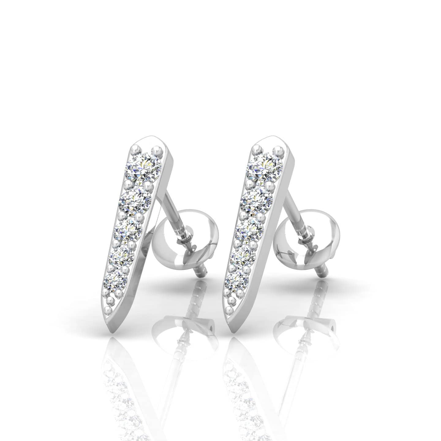 0.15 Ct Natural Round Diamond Tower Style Stud Earring Crafted In 9k Gold
