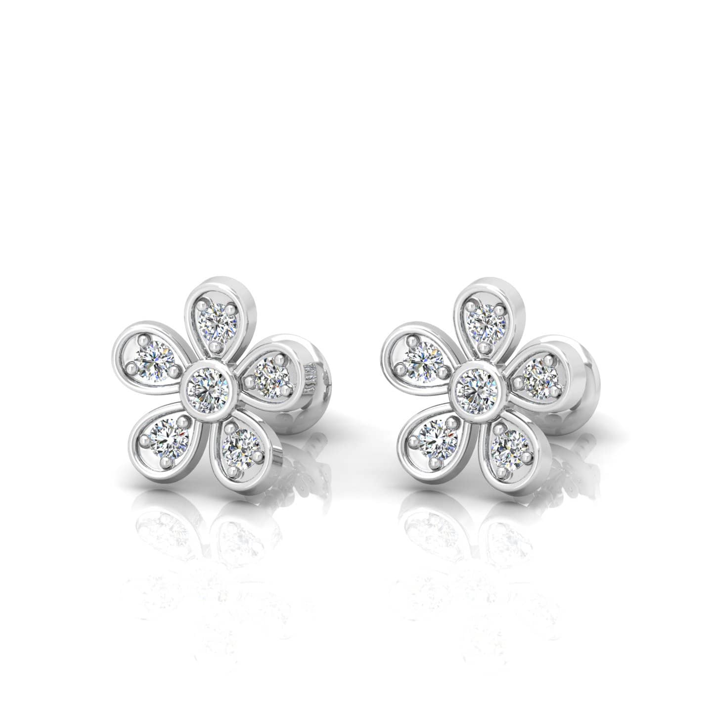 0.10 Ct Natural Round Diamond Flower Style Stud Earring Crafted In 9k Gold