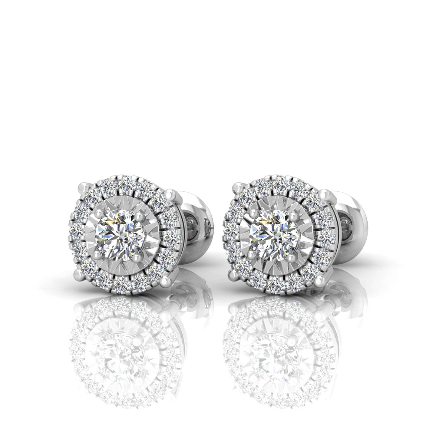 0.20 Ct Natural Round Diamond Illusion Set Designer Stud Earring Crafted In 9k Gold