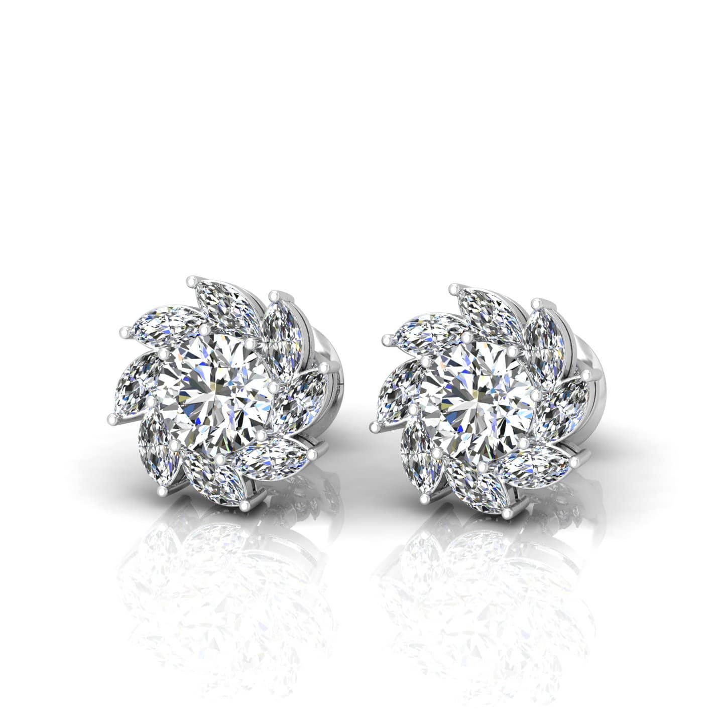 0.60 Ct Natural Round & Marquise Diamond Claw Set Designer Stud Earring Crafted In 9k Gold